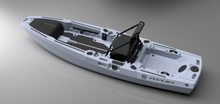 Load image into Gallery viewer, FluxJet white electric fishing kayak with black seat shown on gray background