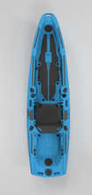 Load image into Gallery viewer, Blue FluxJet electric fishing kayak top view with seat and open deck
