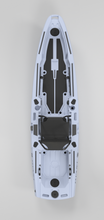 Load image into Gallery viewer, Gray FluxJet electric fishing kayak top view with seat and open deck
